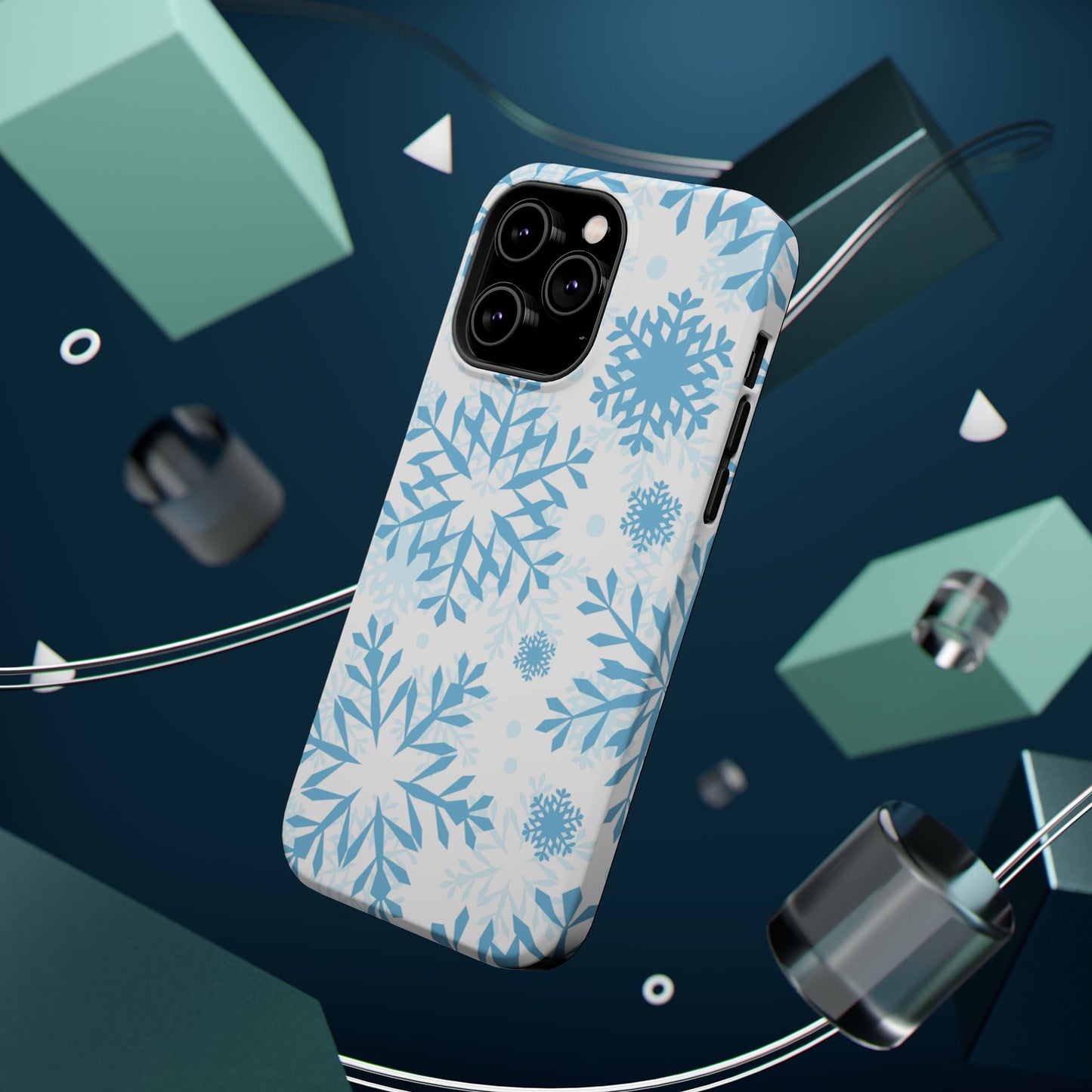 Frosty Blue Snowflakes MagSafe iPhone Case – Shockproof, Smooth Matte Finish, Dual-Layer Design