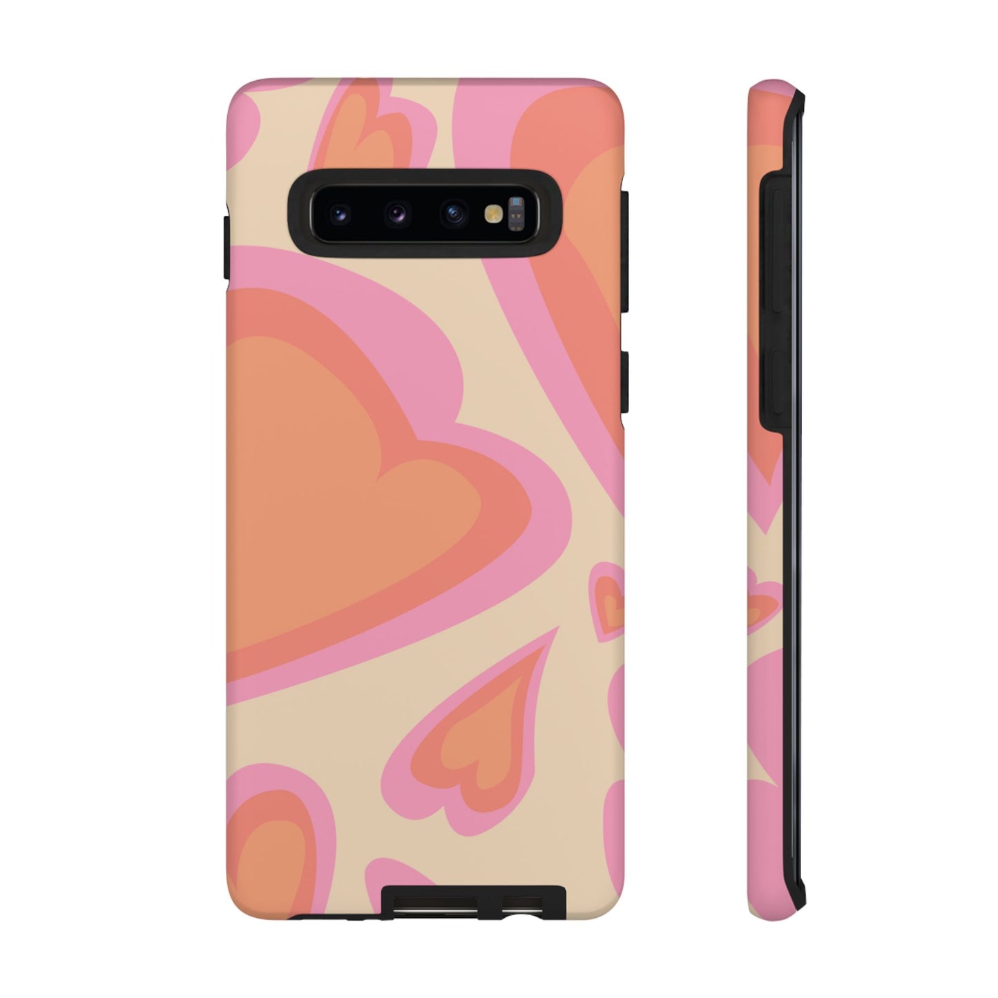 Retro Pink Hearts Samsung Galaxy Case – Shock-Resistant, Matte Finish, Dual-Layer Protection