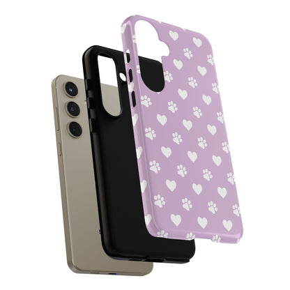 Purple Hearts & Paw Prints - Cute Pet Lover Phone Case