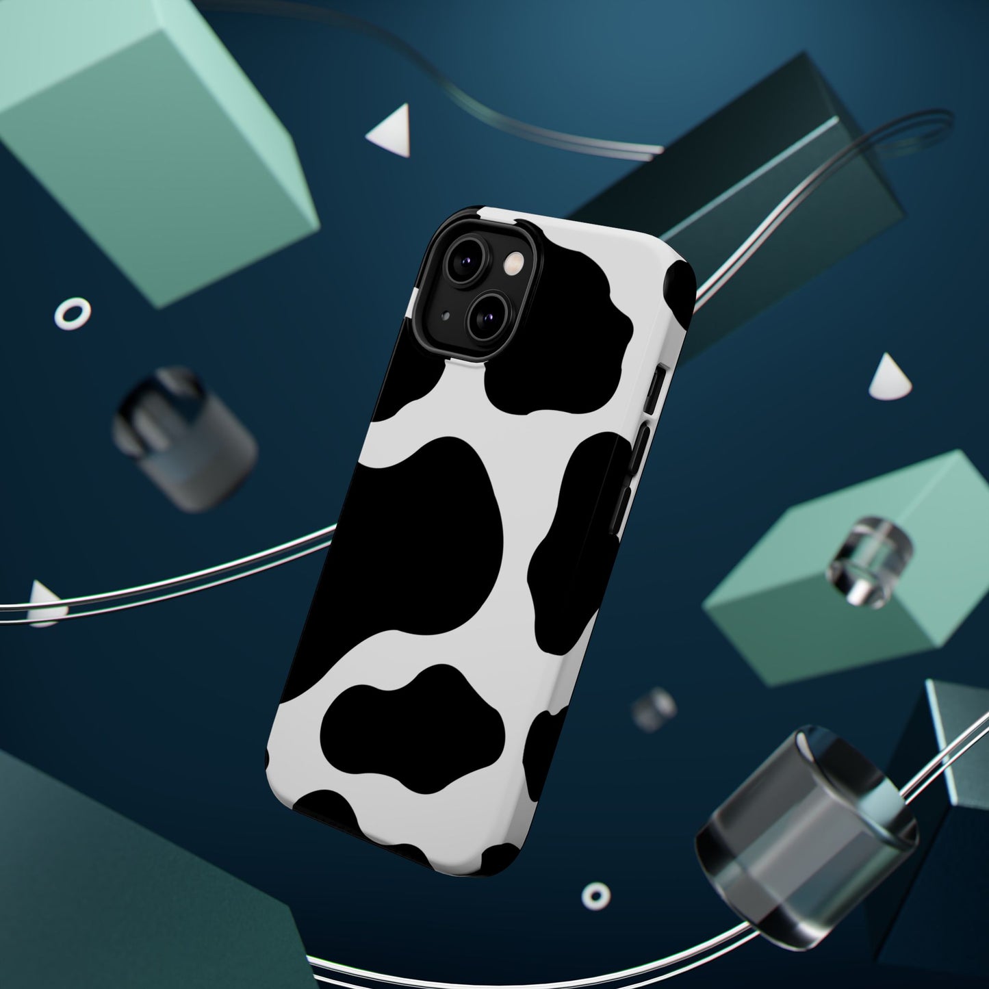 Chic Cow Print Tough Magsafe iPhone Case – Trendy Monochrome Animal Pattern with Dual-Layer Protection