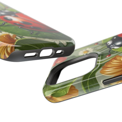 Ladybug Garden MagSafe iPhone Case – Whimsical Floral Design