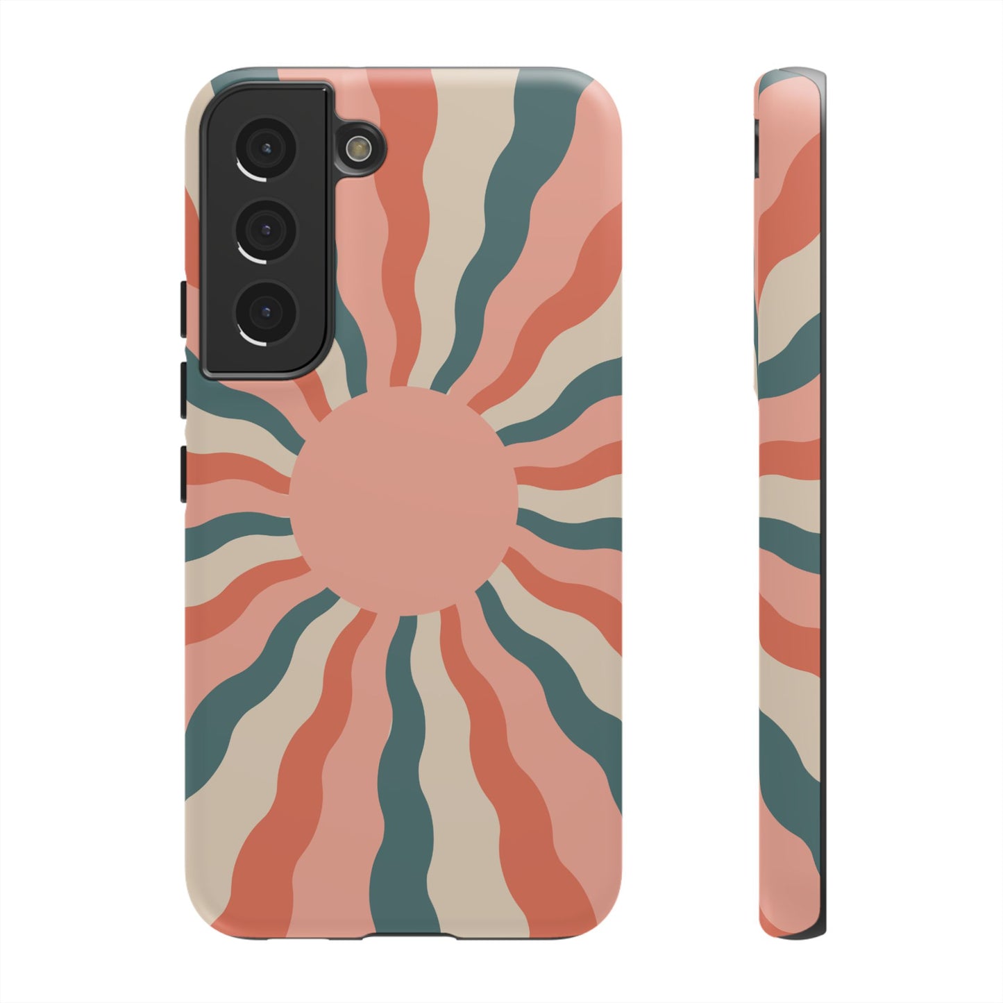 Retro Sunburst Samsung Galaxy Case – Bold 70s-Inspired Waves in Coral, Teal, and Cream