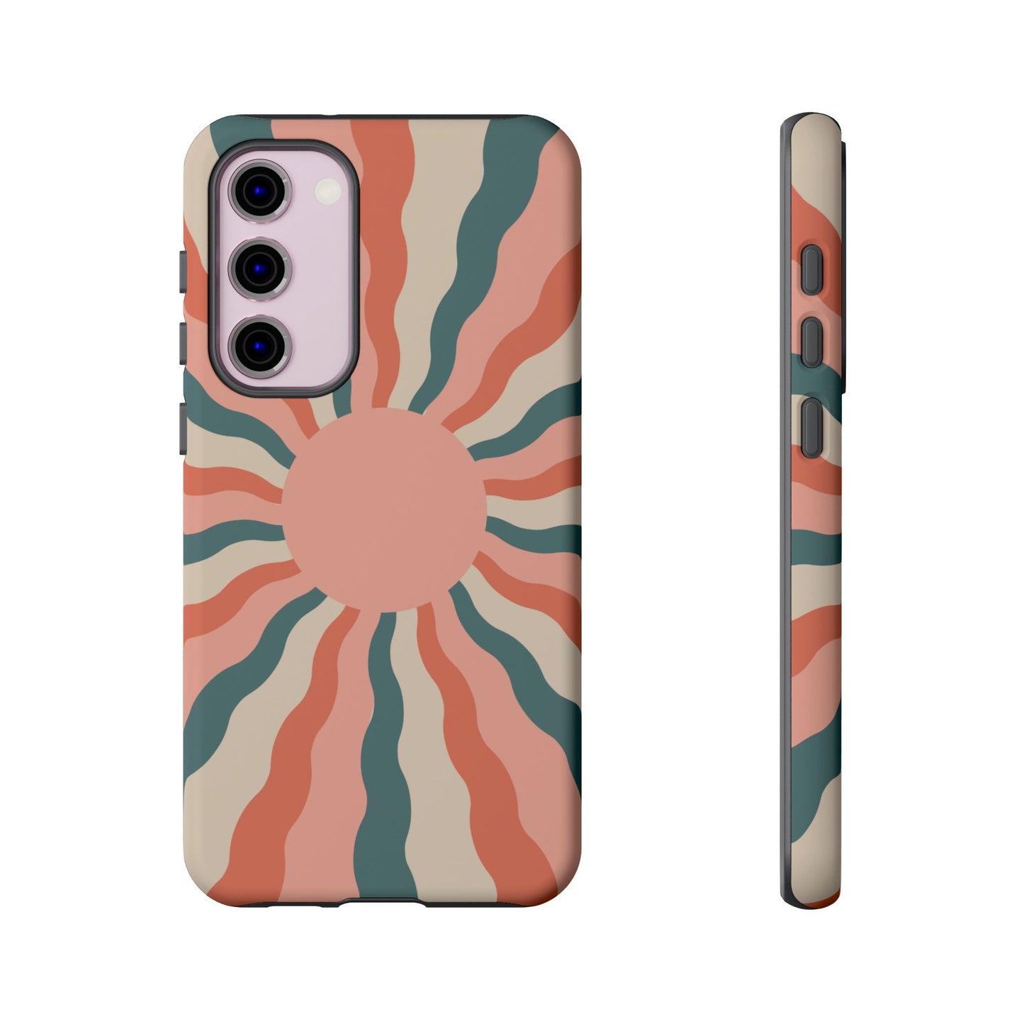 Retro Sunburst Samsung Galaxy Case – Bold 70s-Inspired Waves in Coral, Teal, and Cream