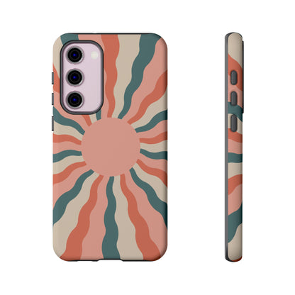 Retro Sunburst Samsung Galaxy Case – Bold 70s-Inspired Waves in Coral, Teal, and Cream