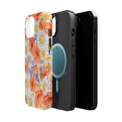 Watercolor Wildflower Pattern MagSafe iPhone Case – Durable Matte Finish with Daisy, Poppy & Cornflower Design