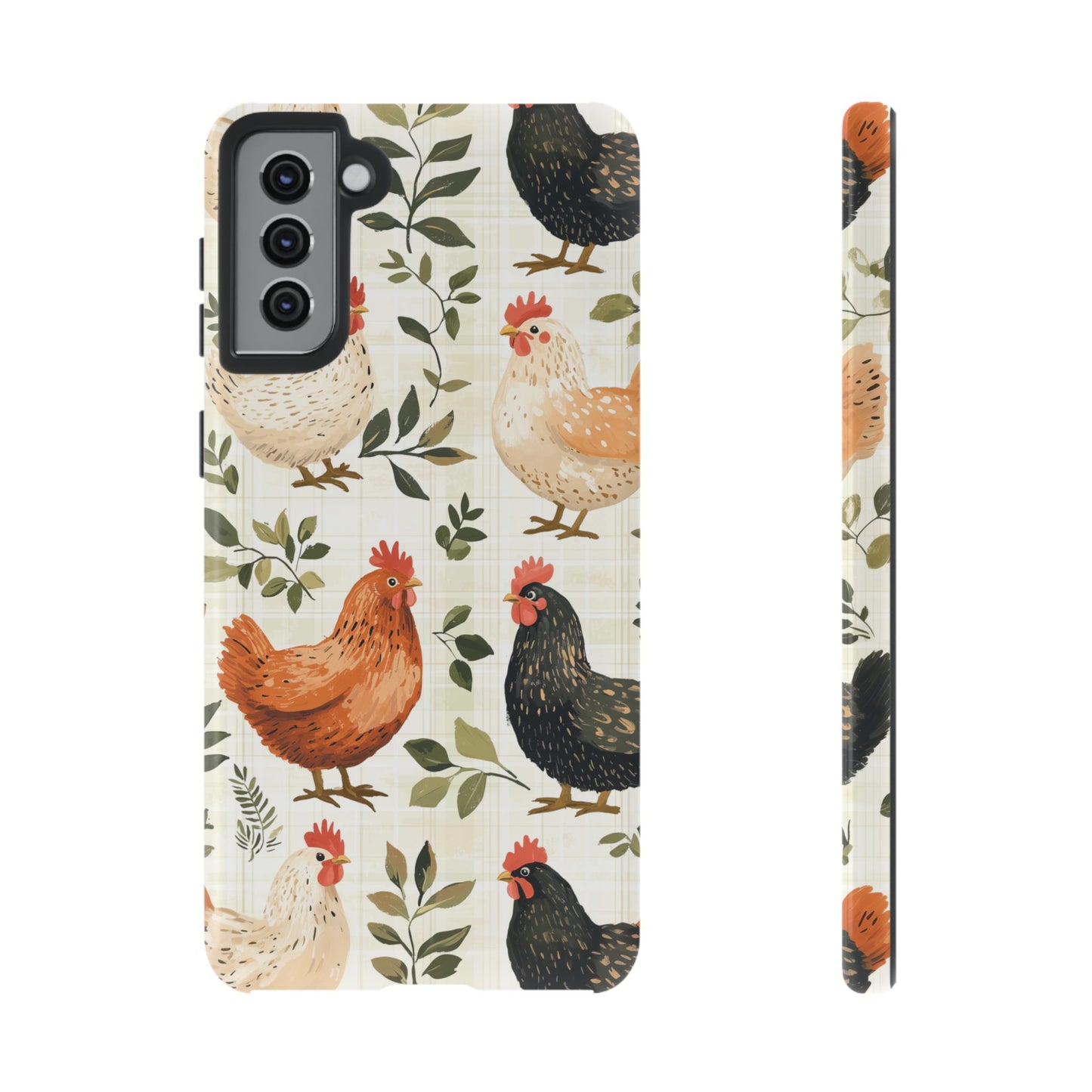 Samsung Galaxy Case: Vintage Chicken Farmhouse Case – Rustic Leaves Design