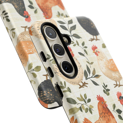 Samsung Galaxy Case: Vintage Chicken Farmhouse Case – Rustic Leaves Design