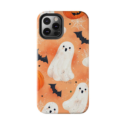 Spooky Cute Ghost iPhone Case – Halloween Ghosts, Pumpkins, Bats & Cobwebs Design - BOGO Cases