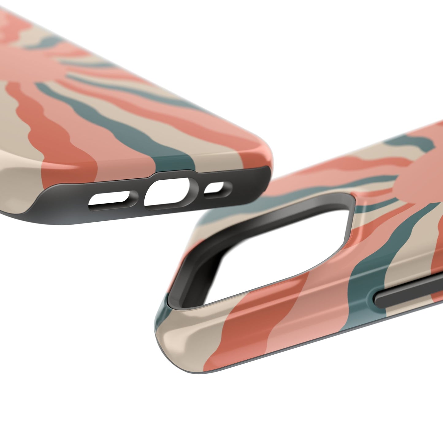 Retro Sunburst MagSafe iPhone Case – Bold 70s-Inspired Waves in Coral, Teal, and Cream