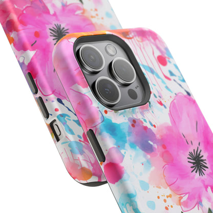 Color Splash Pink & Orange Watercolor Floral - MagSafe iPhone Case