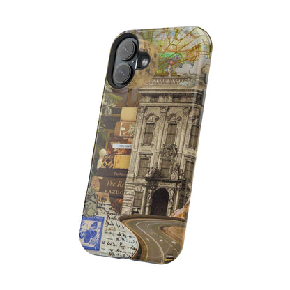 Whimsical Road Trip Collage MagSafe iPhone Case – Dual-Layer Protection with Vintage Art and Adventure Design