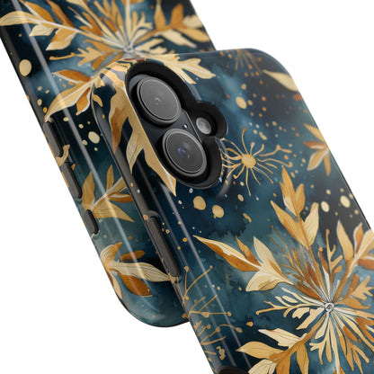 Gold Floral Snowflakes on Midnight Blue - MagSafe iPhone Series Case