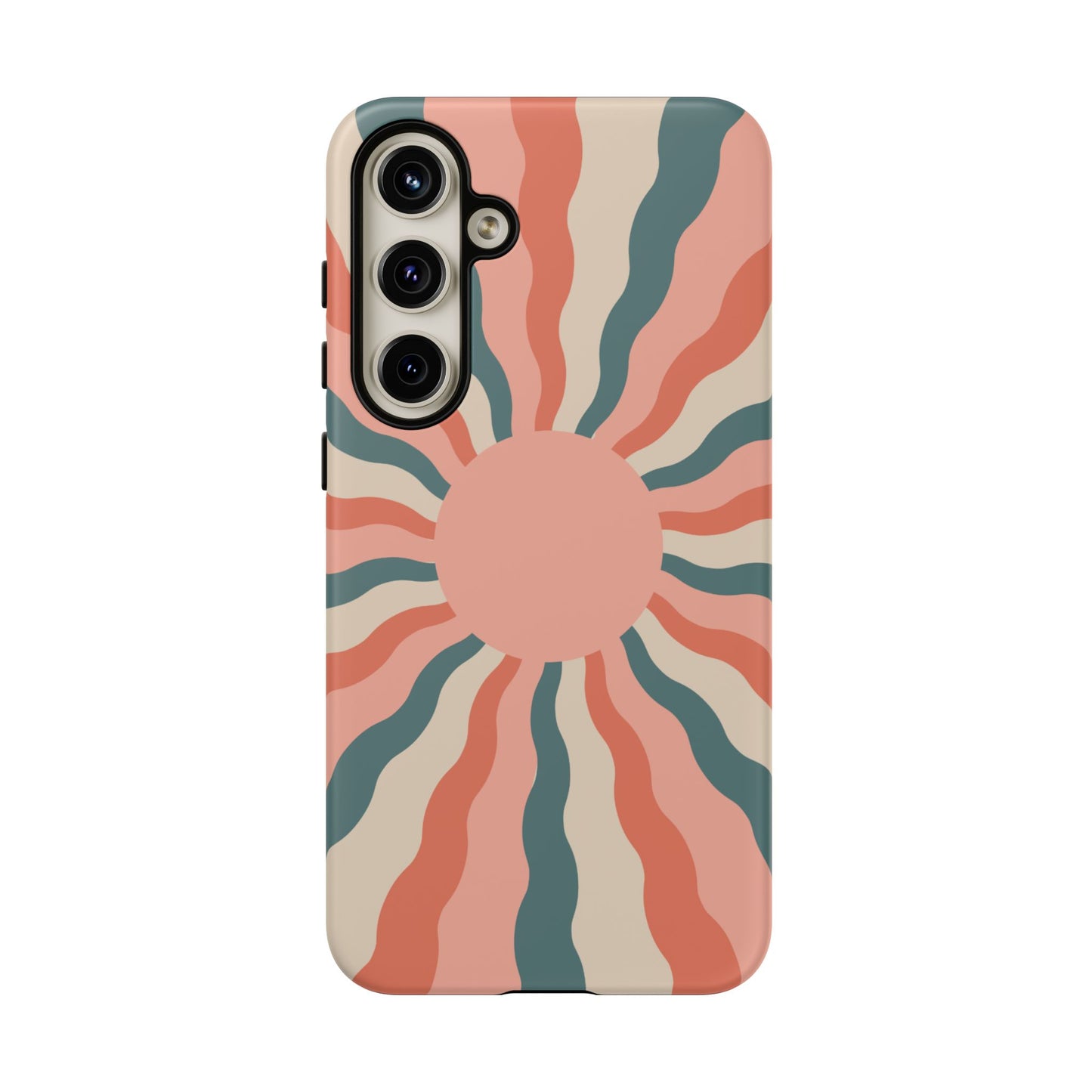 Retro Sunburst Samsung Galaxy Case – Bold 70s-Inspired Waves in Coral, Teal, and Cream