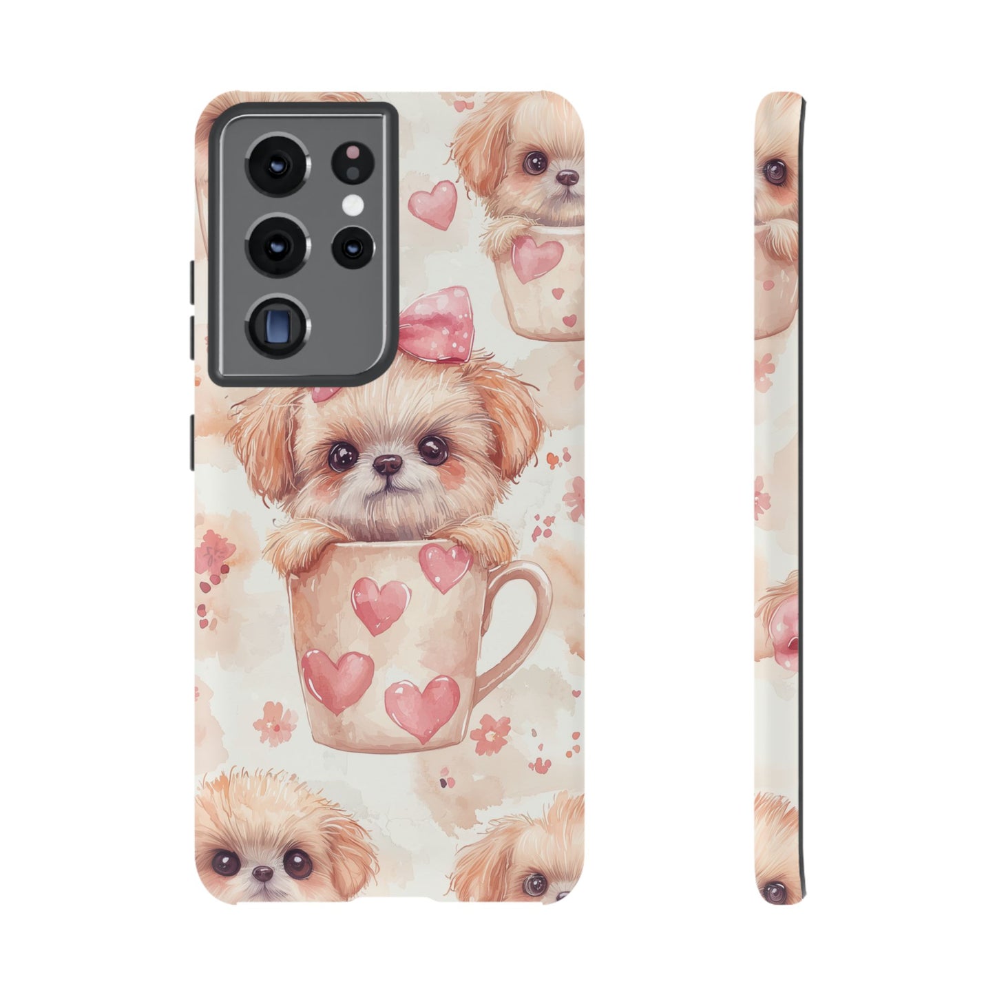 Adorable Puppy in Teacup Samsung Galaxy Case – Tough, Dual-Layer Protection with Cute Pink Bow Design