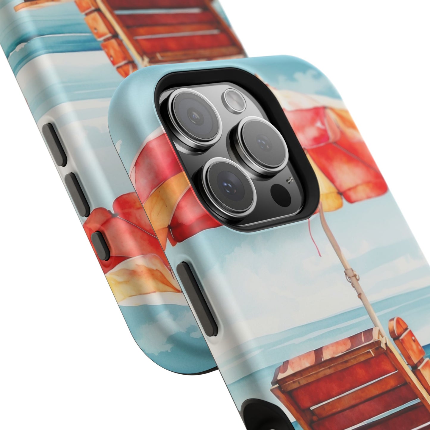 Beachfront Sunset Lounge MagSafe iPhone Case – Vibrant Watercolor Design