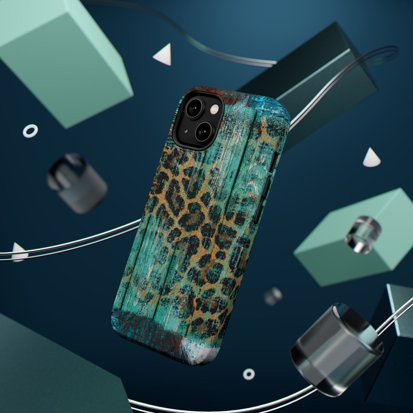 Turquoise Rustic Leopard Wood - MagSafe  iPhone Series Case