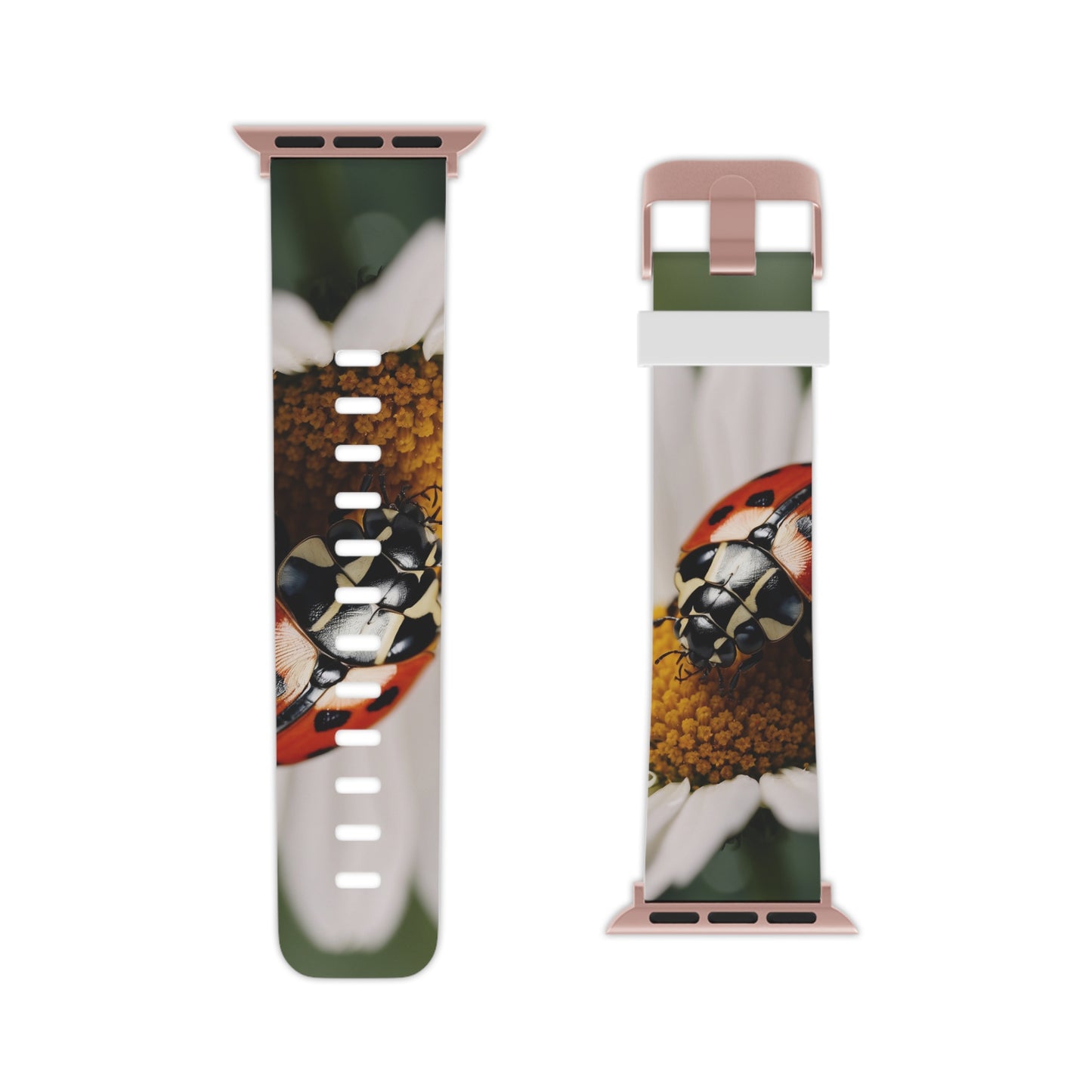 Ladybug on White Daisy Apple Watch Band