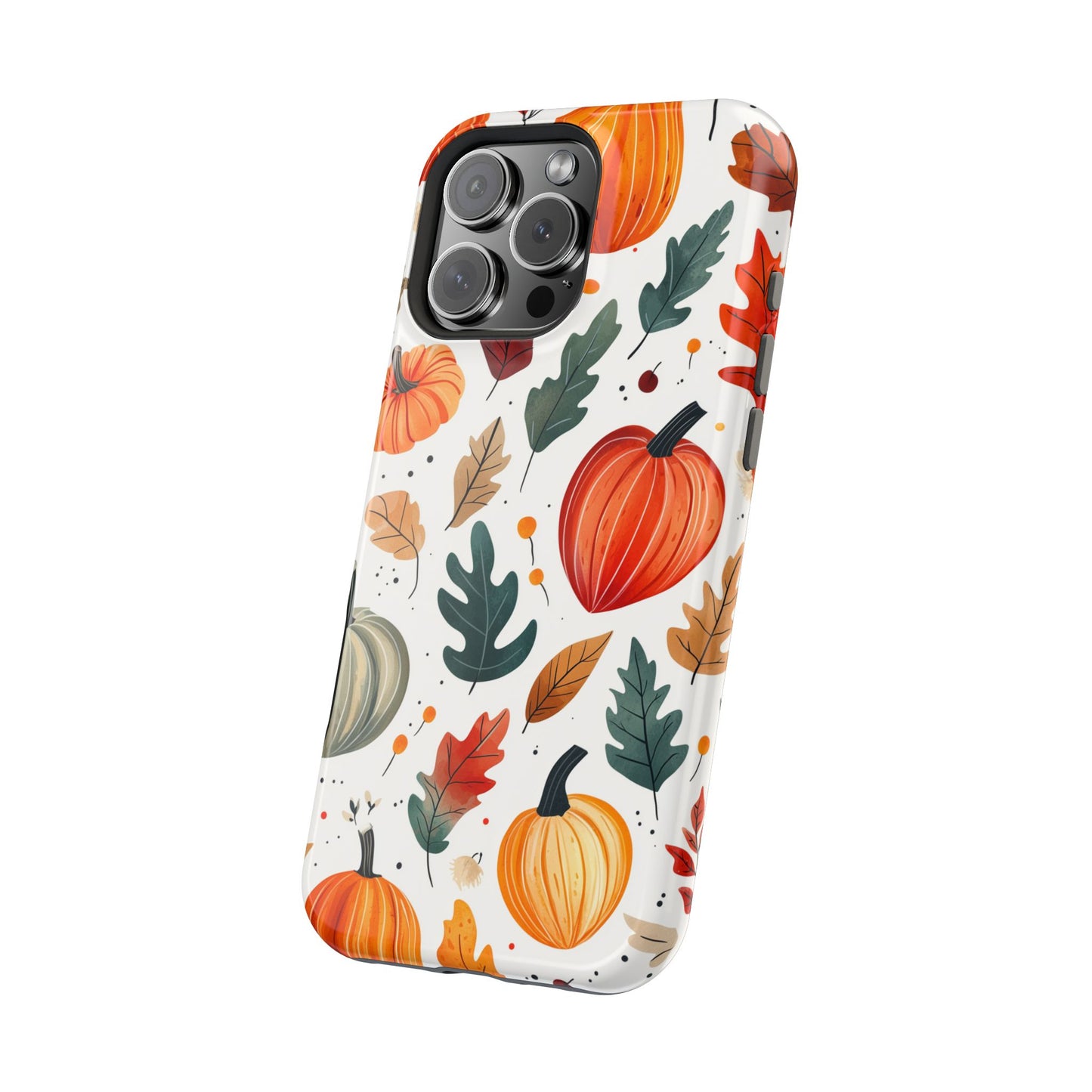 Autumn Harvest MagSafe iPhone Case - Pumpkin and Fall Leaf Design