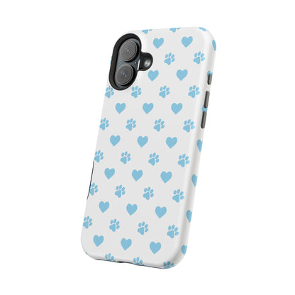 Blue Paw Prints & Hearts – MagSafe iPhone Case with Adorable Pet-Lover Design