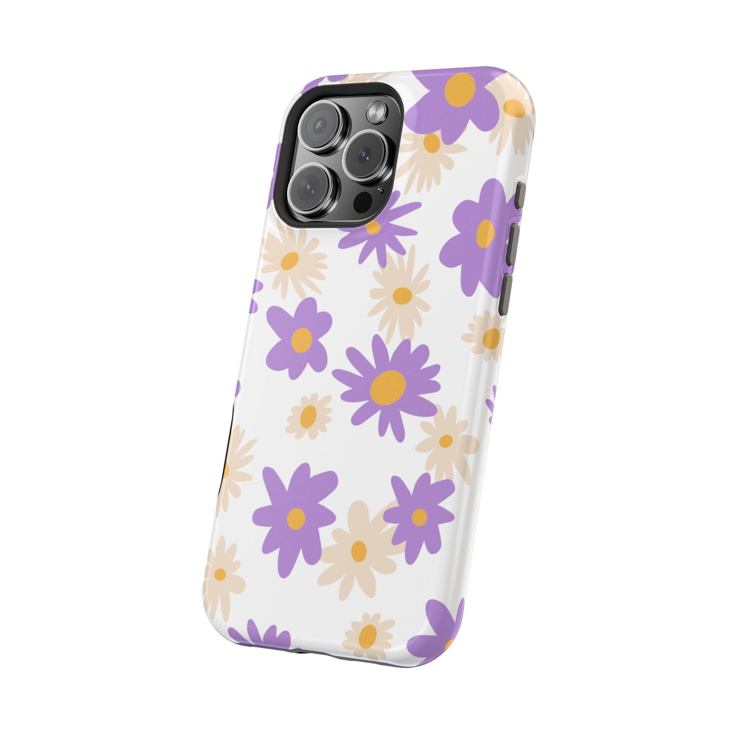 Retro Daisy Flower MagSafe iPhone Case – Pastel Purple & Cream Floral Design with Matte Finish