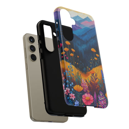 Vibrant Wildflower Mountain Samsung Galaxy  Case – Bold Nature Art, Dual-Layer Protection