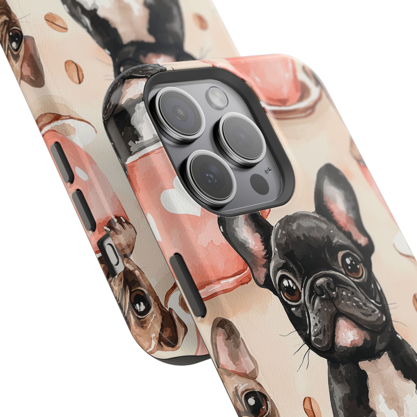 French Bulldogs in Coffee Cup MagSafe iPhone Case – Cute Dog Art, Shockproof & Slim Design