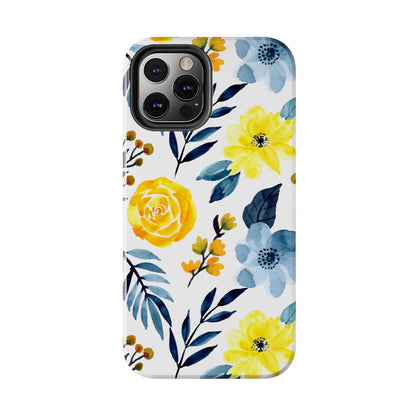 Golden Yellow & Sky Blue Floral – Watercolor Botanical iPhone Case