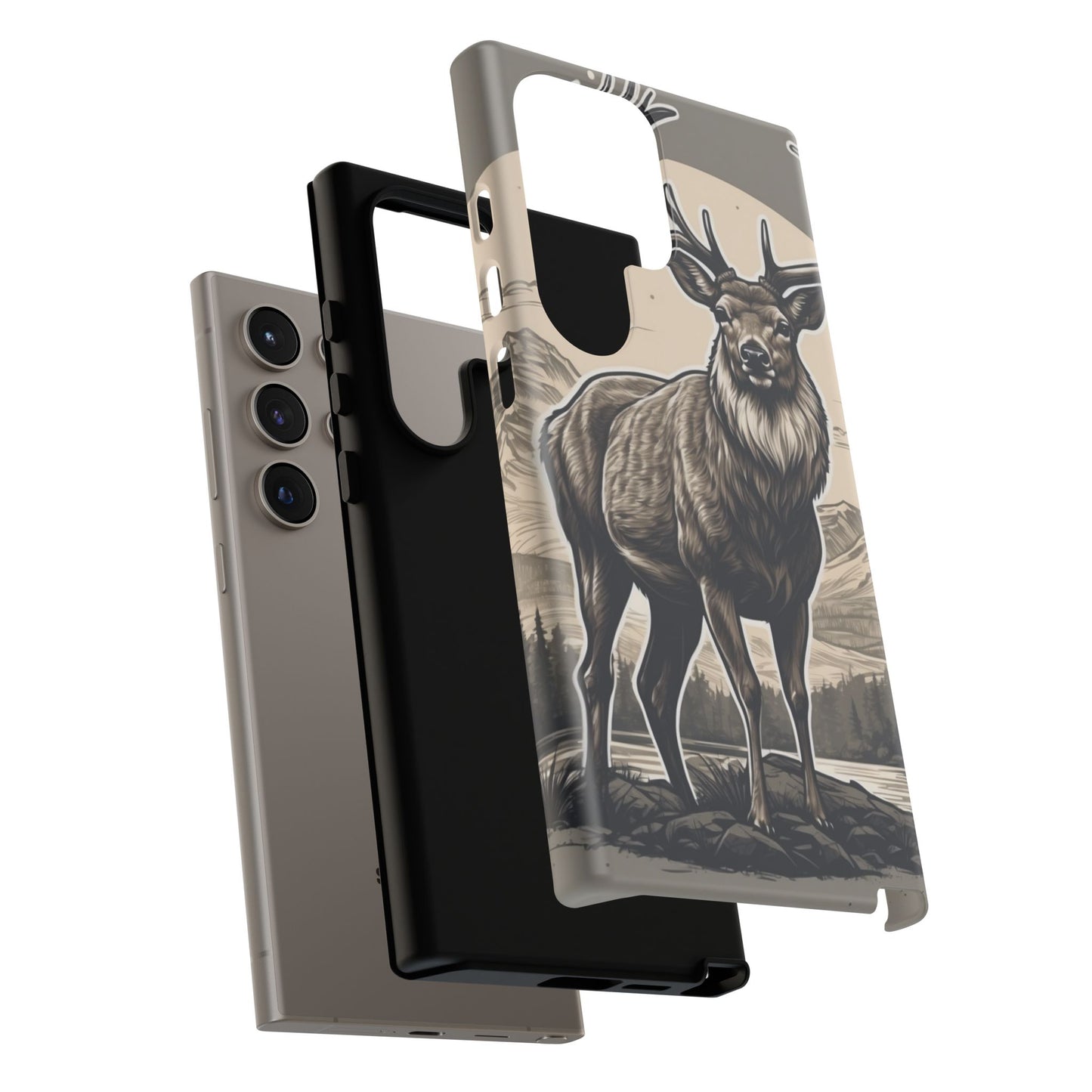 Monochrome Majesty – Regal Stag Samsung Galaxy Phone Case