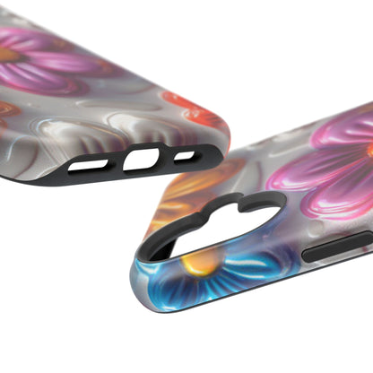 Glossy 3D Floral MagSafe iPhone Case – Colorful Flower Pattern, Durable Protection