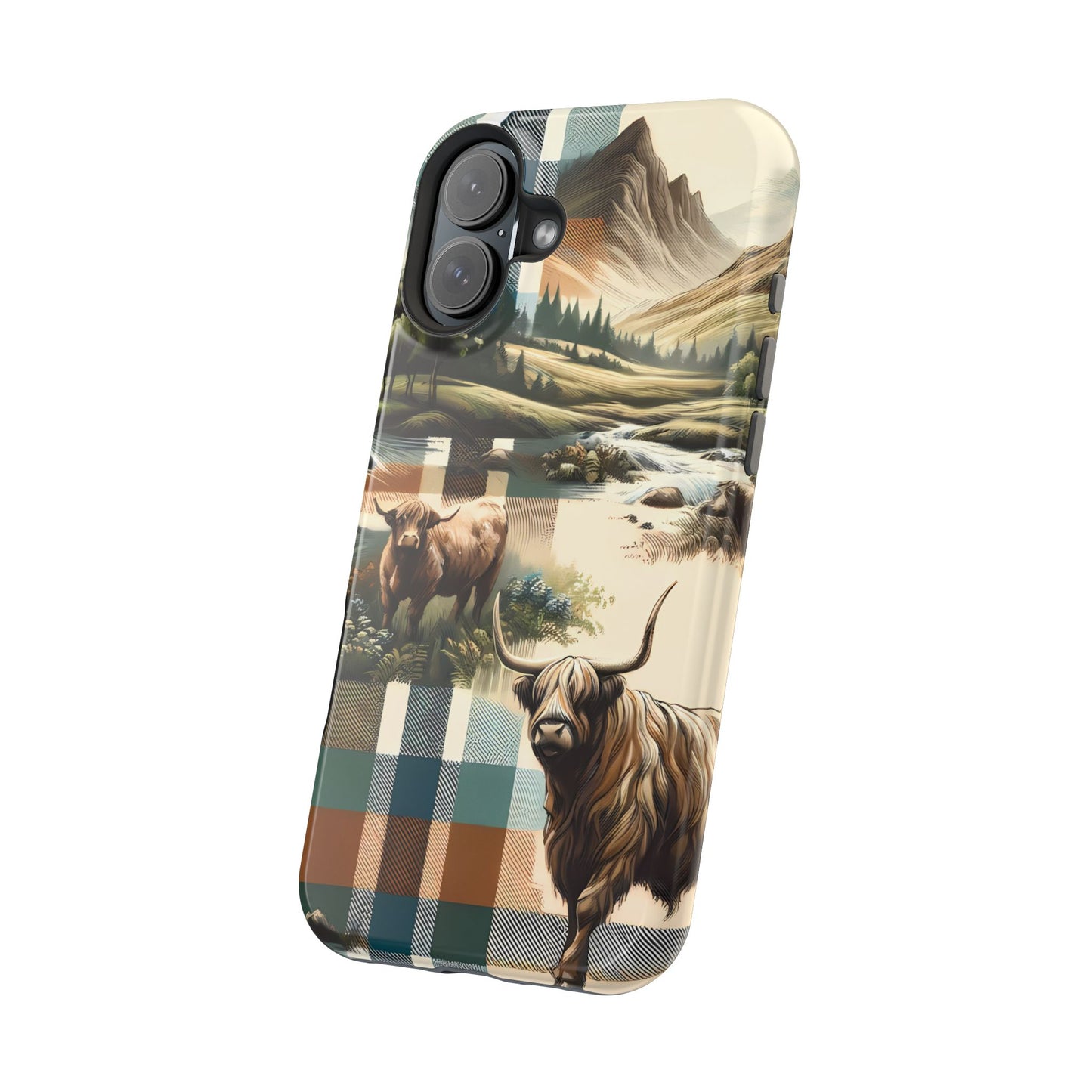 Rustic Highland Cow In Plaid - MagSafe Compatible Case