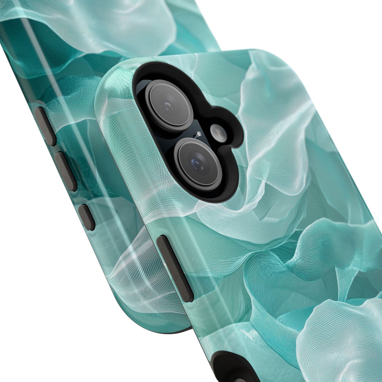 Elegant Flowing Teal Fabric MagSafe iPhone Case – Soft Waves Design