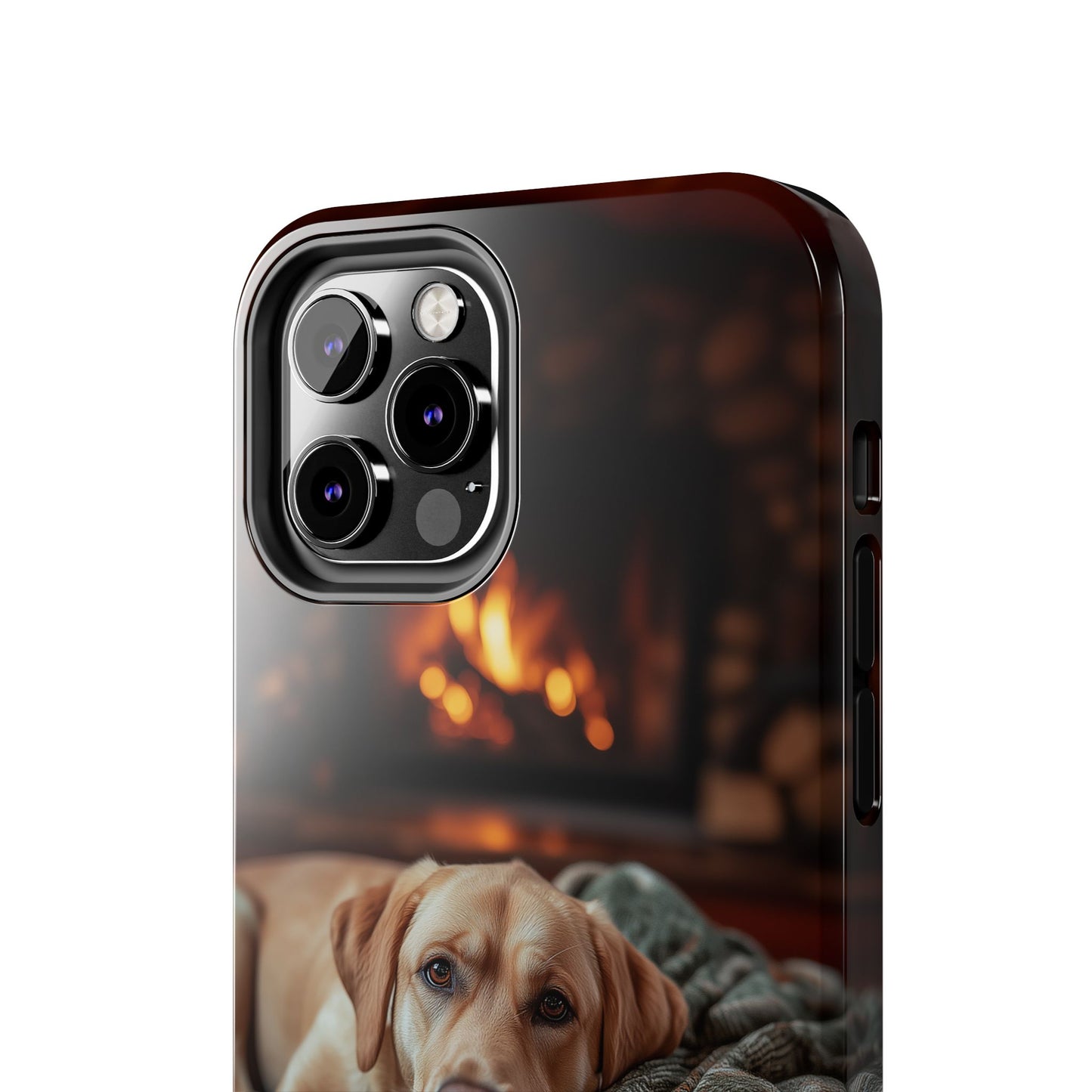 Cozy Labrador by Fireplace iPhone Case – Rustic Cabin Protective Cover