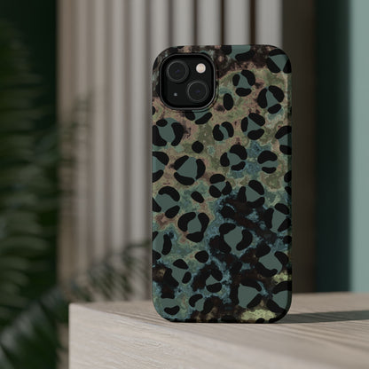 Moody Watercolor Leopard Print Tough MagSafe iPhone Case – Earthy Abstract Pattern with Dual-Layer Protection