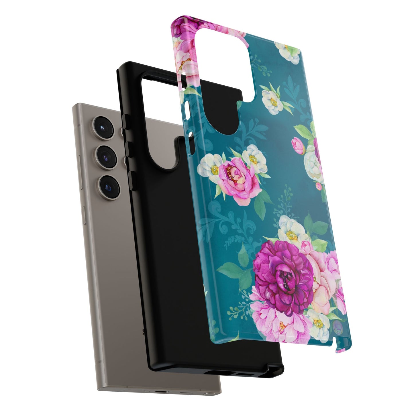 Elegant Peony Bouquet Samsung Galaxy Case – Deep Teal Background with Romantic Floral Design