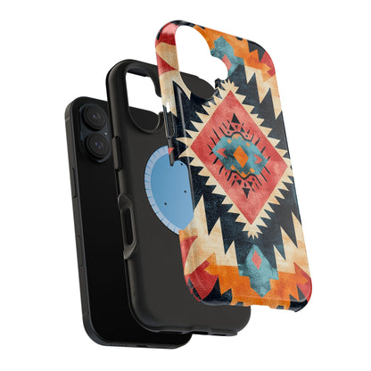 Bold Aztec Pattern Tough MagSafe iPhone Case – Vibrant Geometric Design, Dual-Layer Protection