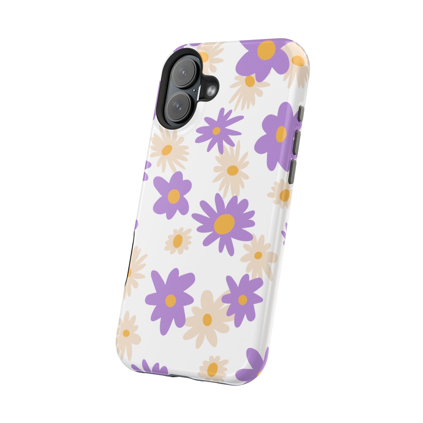 Retro Daisy Flower MagSafe iPhone Case – Pastel Purple & Cream Floral Design with Matte Finish