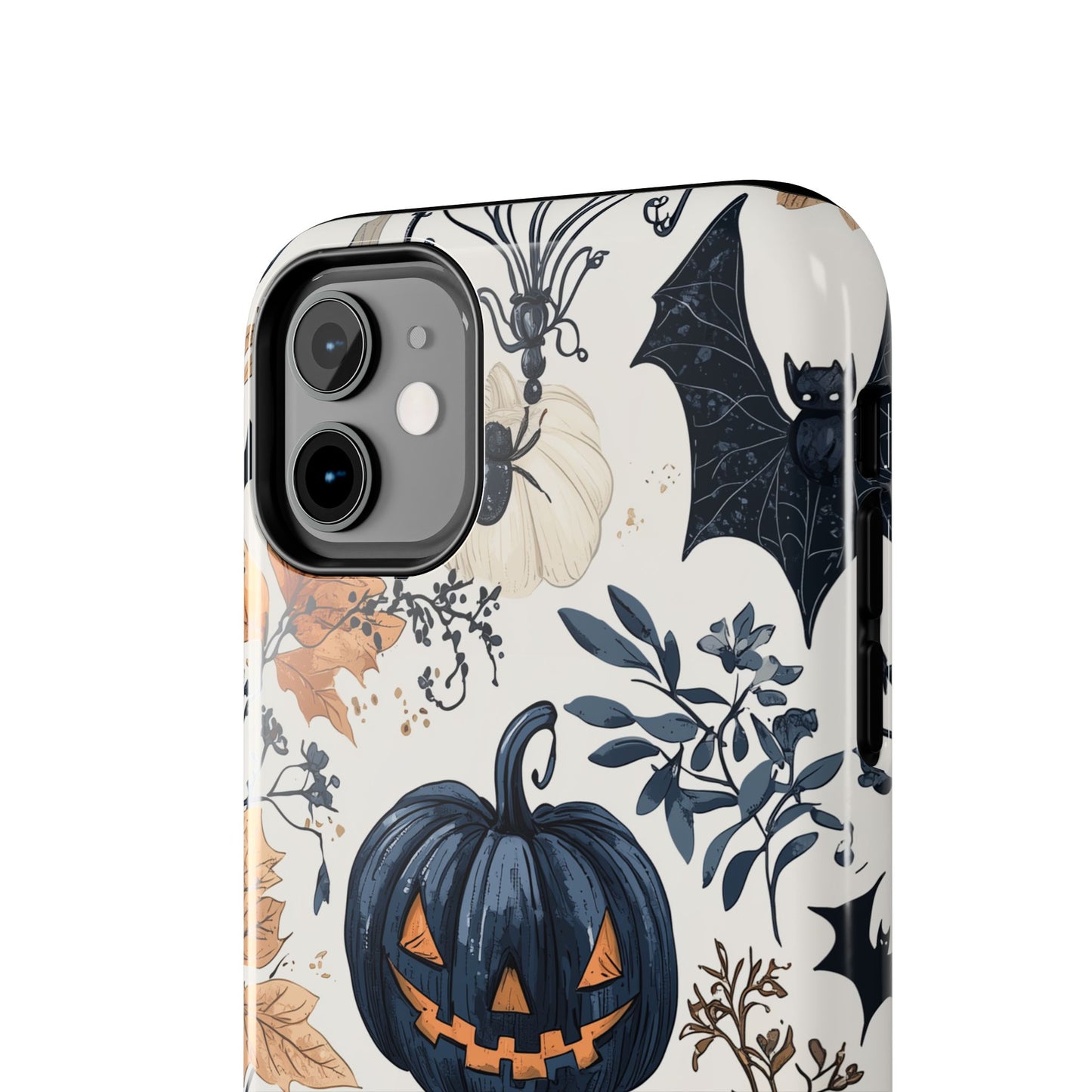 Vintage Halloween iPhone Case – Dark Jack-o'-Lanterns, Bats, and Autumn Leaves Design