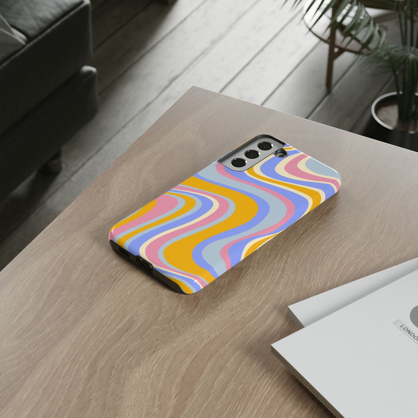 Groovy Pastel Waves Samsung Galaxy Case – 70s-Inspired Design with Dual-Layer Protection