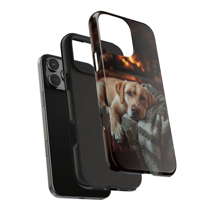 Cozy Labrador by Fireplace iPhone Case – Rustic Cabin Protective Cover