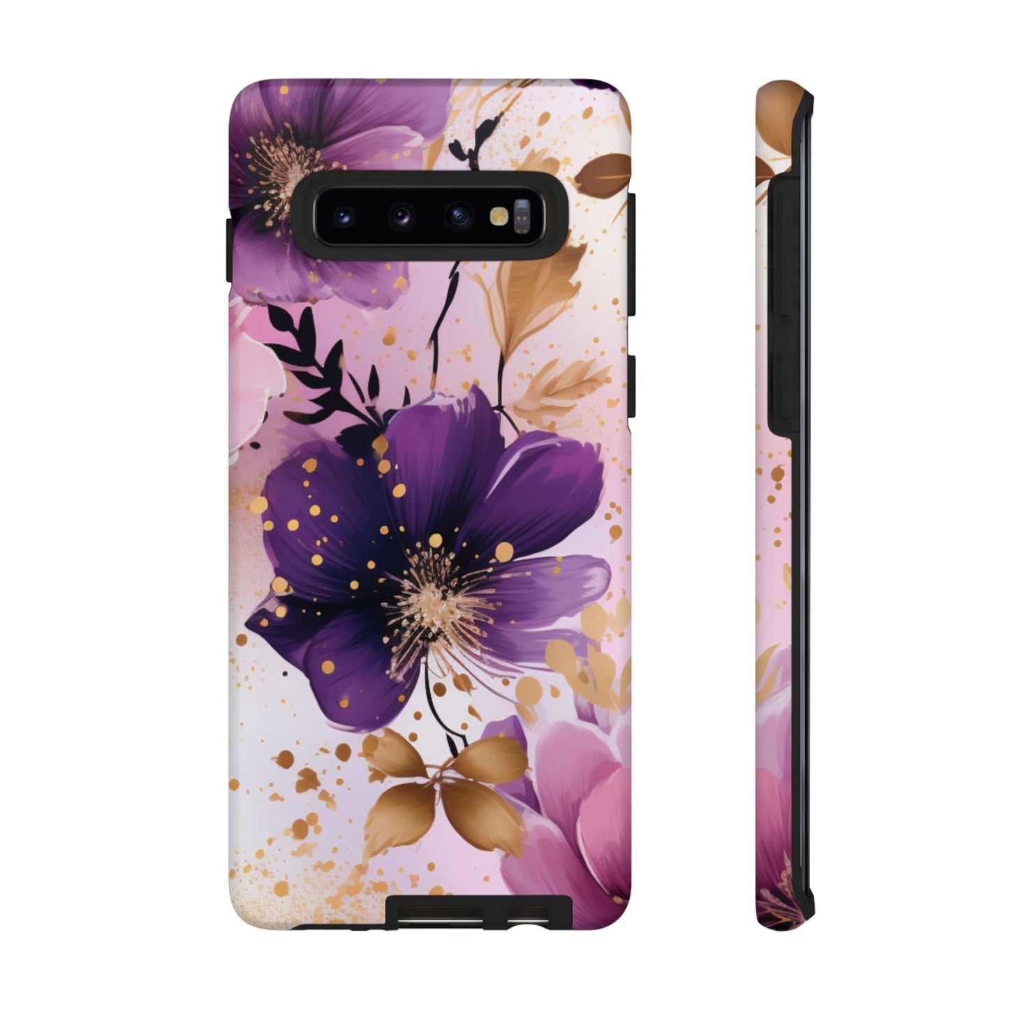 Elegant Purple & Gold Floral Samsung Galaxy Case - Luxe Flower Design