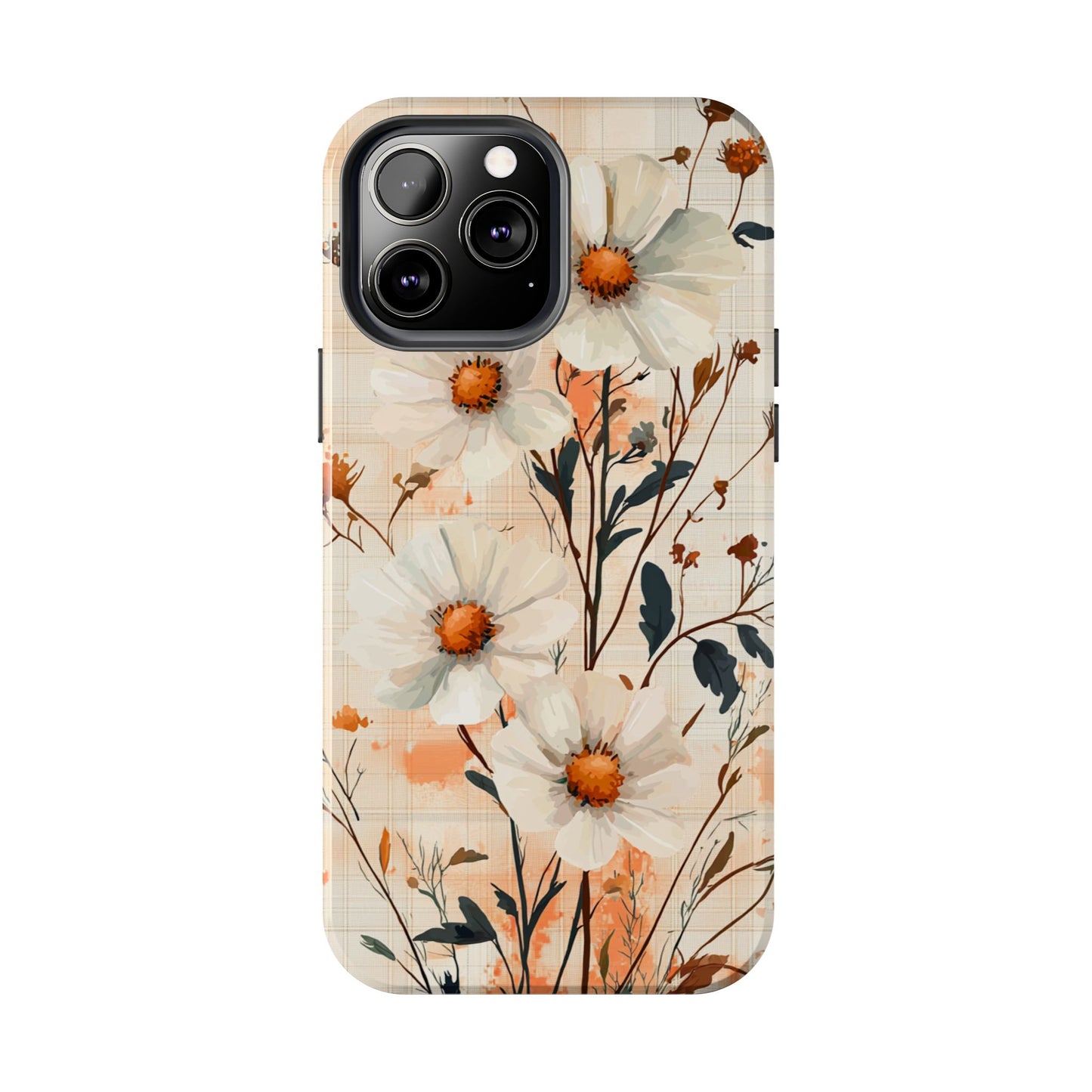 Pastel Orange Floral iPhone Case - Elegant Plaid Protective Cover