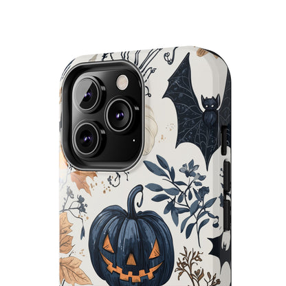 Vintage Halloween iPhone Case – Dark Jack-o'-Lanterns, Bats, and Autumn Leaves Design