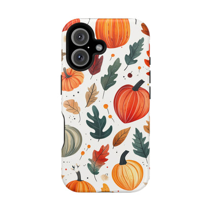 Autumn Harvest MagSafe iPhone Case - Pumpkin and Fall Leaf Design