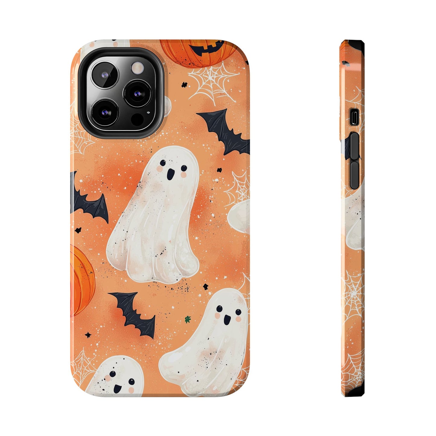 Spooky Cute Ghost iPhone Case – Halloween Ghosts, Pumpkins, Bats & Cobwebs Design - BOGO Cases