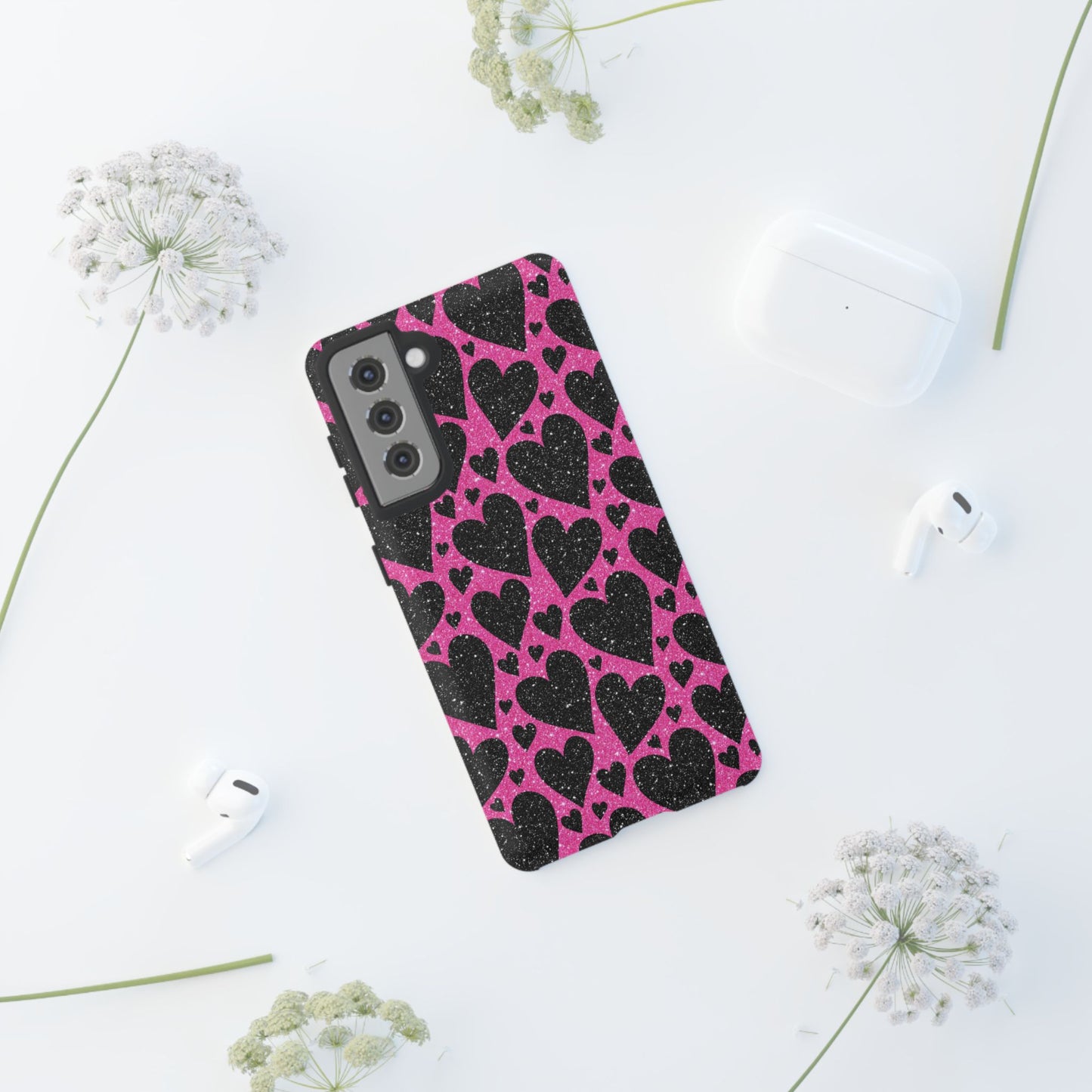 Pink Glitter Hearts Samsung Galaxy Case