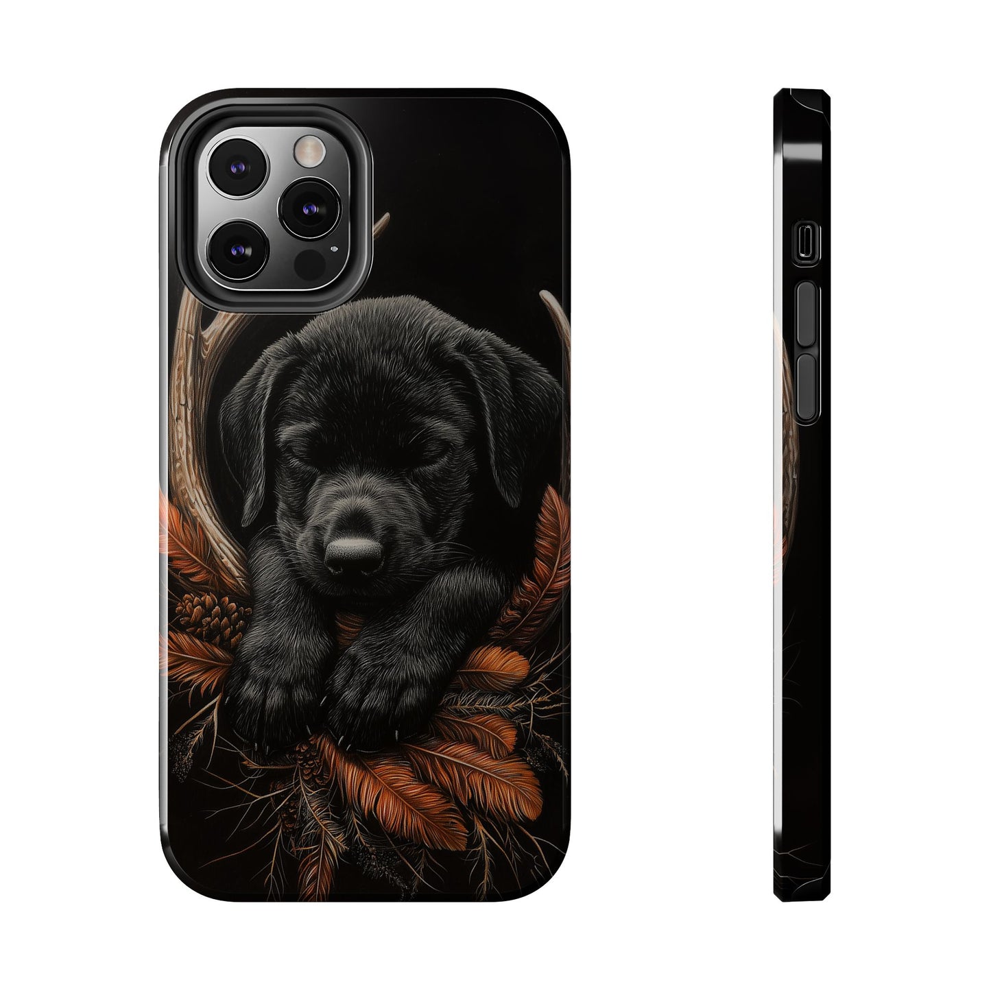 Charming Black Labrador Puppy on Feathers iPhone Case