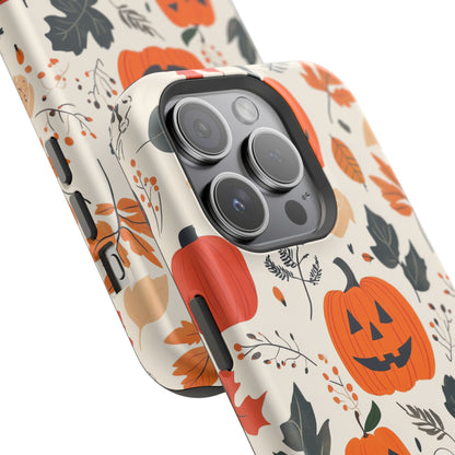 Spooky Pumpkin & Skeleton MagSafe iPhone Case – Halloween Jack-O'-Lantern Design