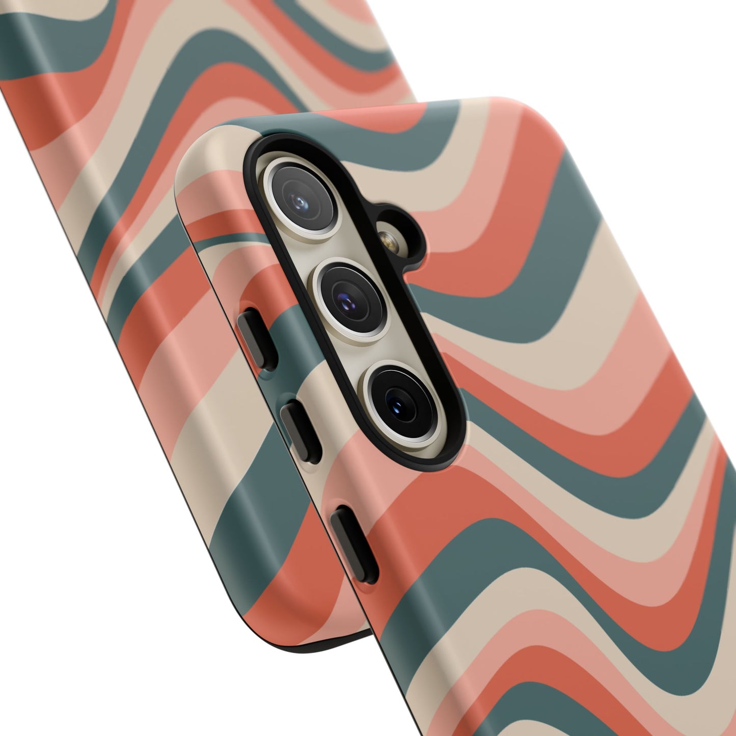 Groovy Waves Samsung Galaxy Case – Retro 70s-Inspired Stripes in Coral, Cream, and Teal