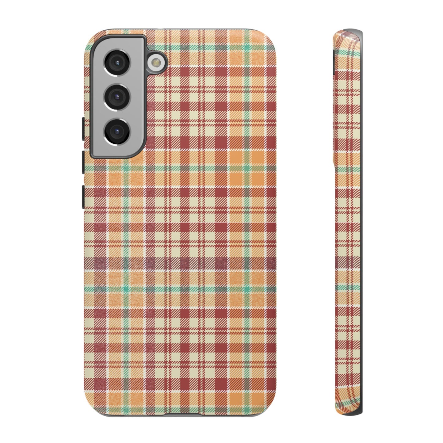 Retro Chic Plaid Samsung Galaxy Case in Red, Orange, Green & Cream – Timeless Vintage Design