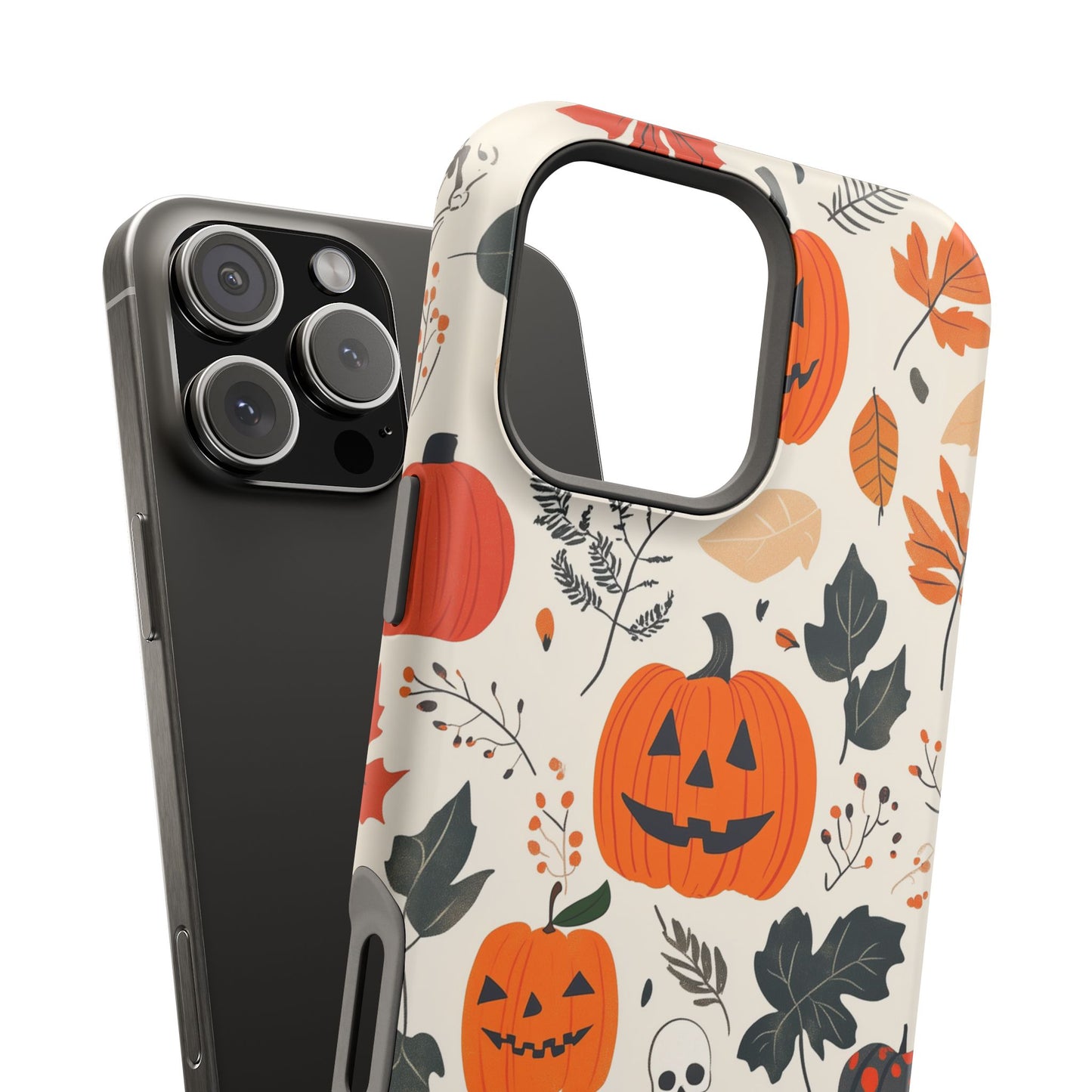 Spooky Pumpkin & Skeleton MagSafe iPhone Case – Halloween Jack-O'-Lantern Design